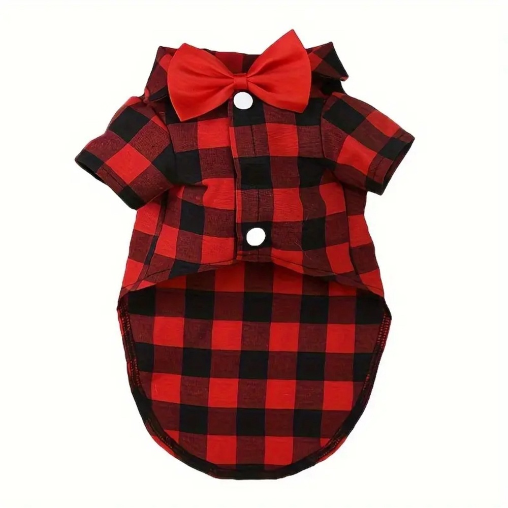 New Plaid Dog Shirt with Bow Tie